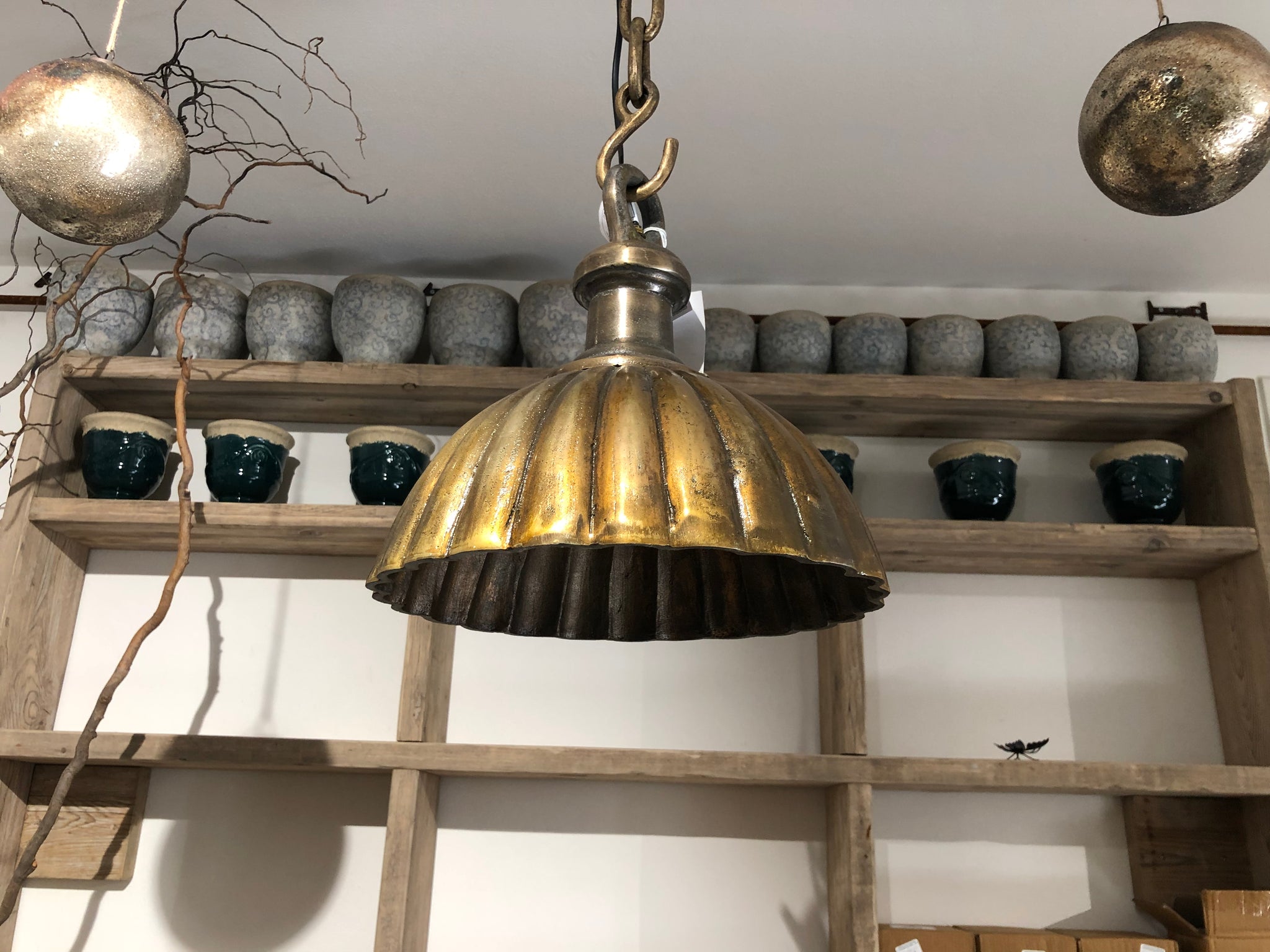 Alu brass lamp hanging curved s - lampadario