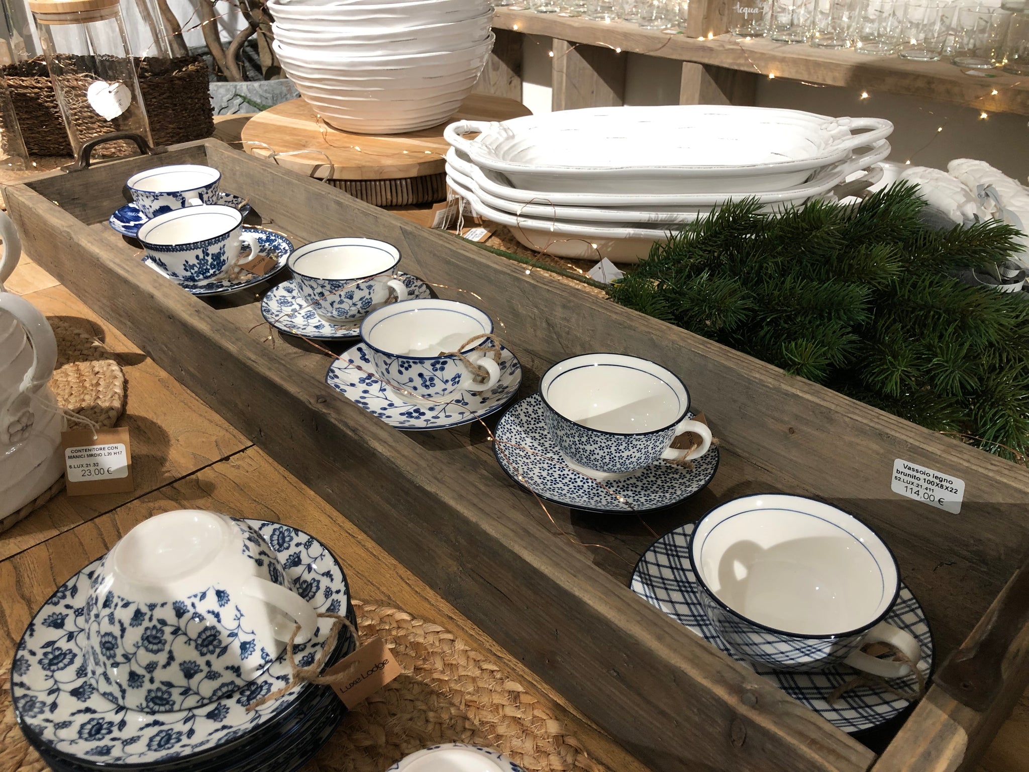 Set 6 tazza 12x10x5cm 6 piatti15x2 bianco blu