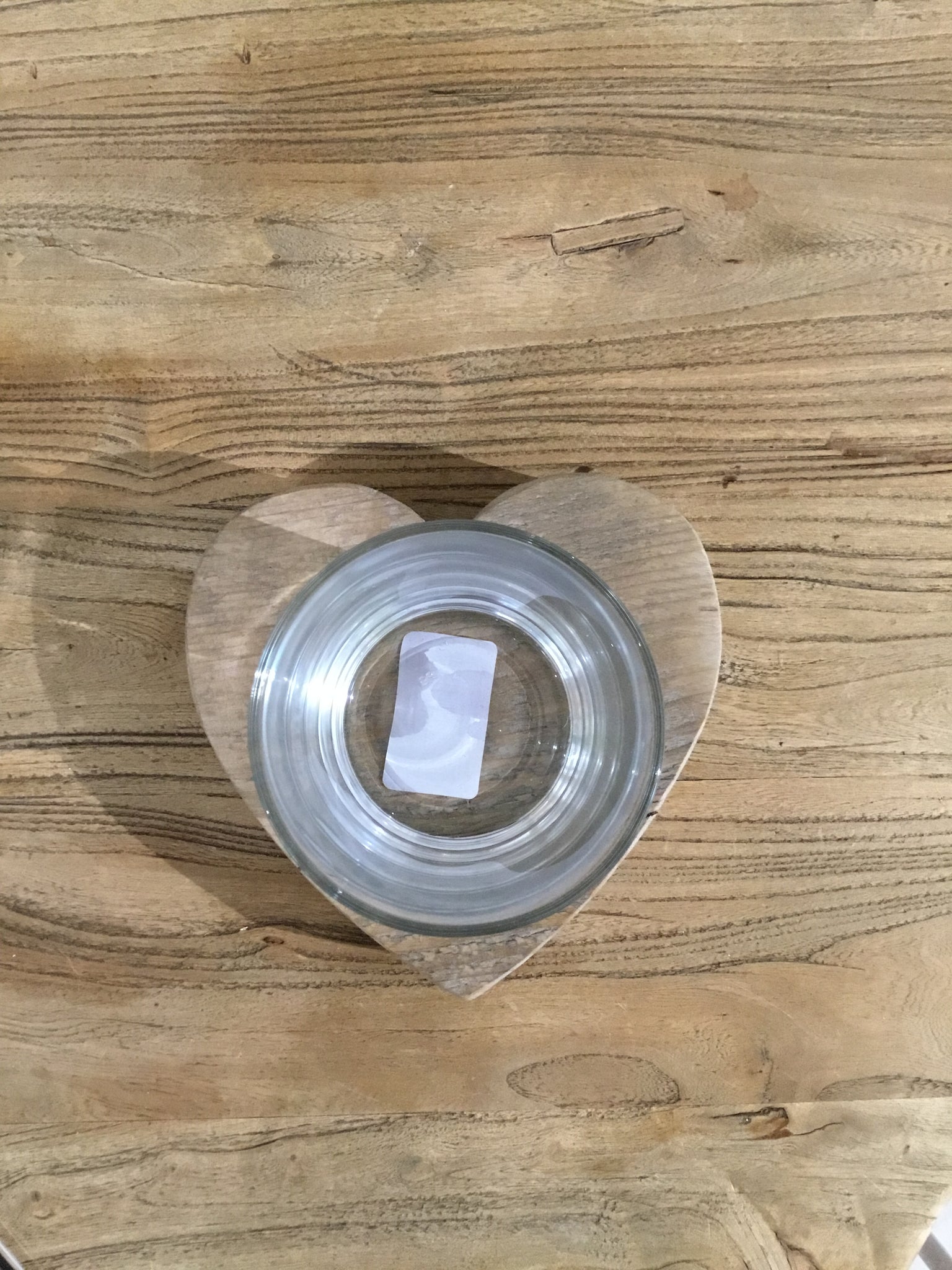 Cilindro in vetro con base cuore legno