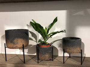 Aimy grey gold cement pot on iron base round