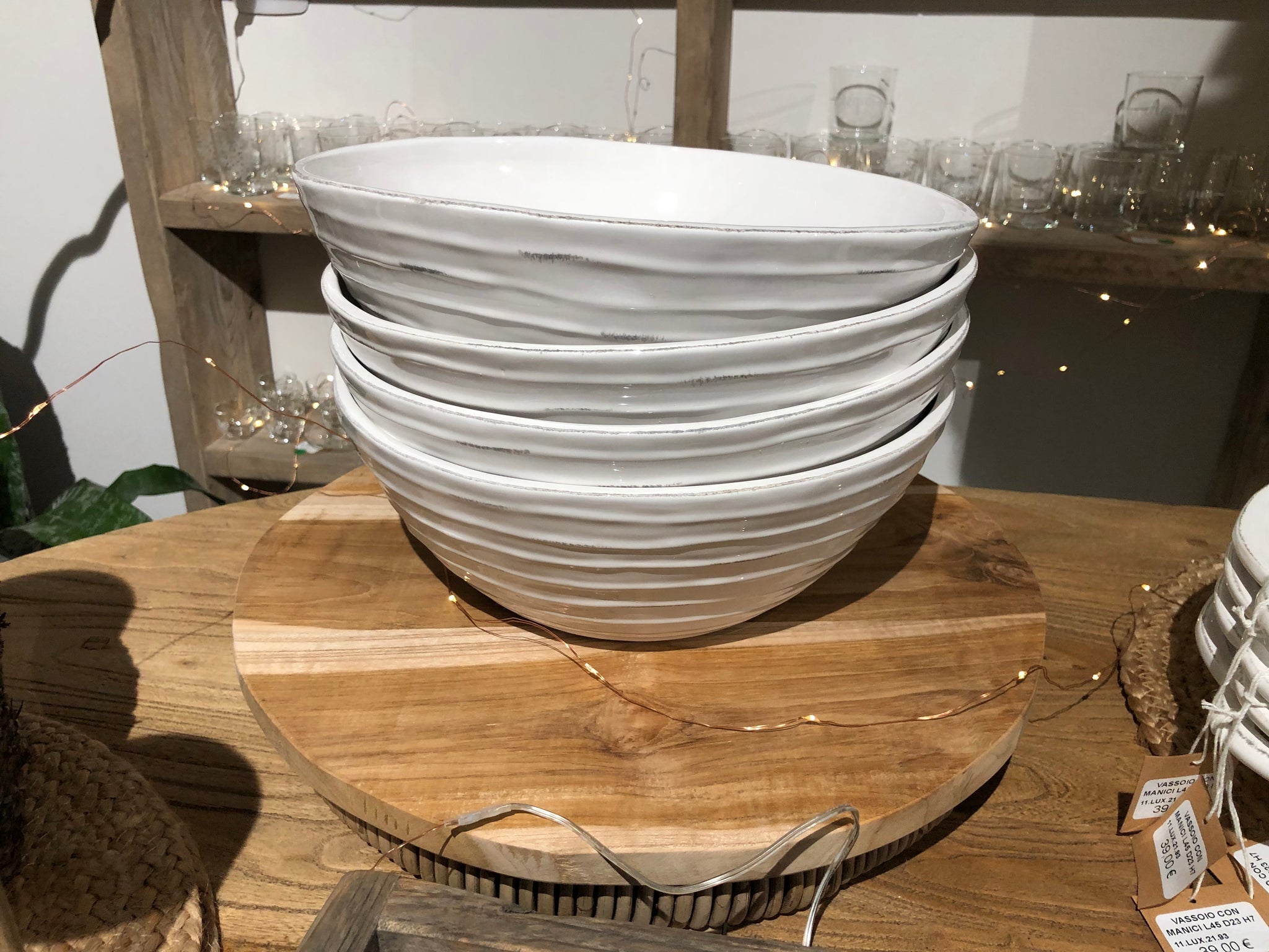 Vassoio Rotondo Teak e Rattan