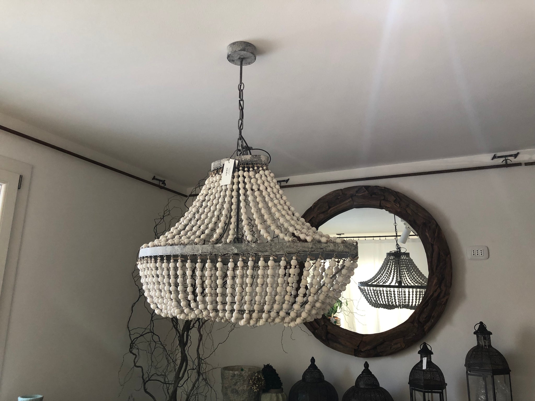 Beading white oval hanging lamp