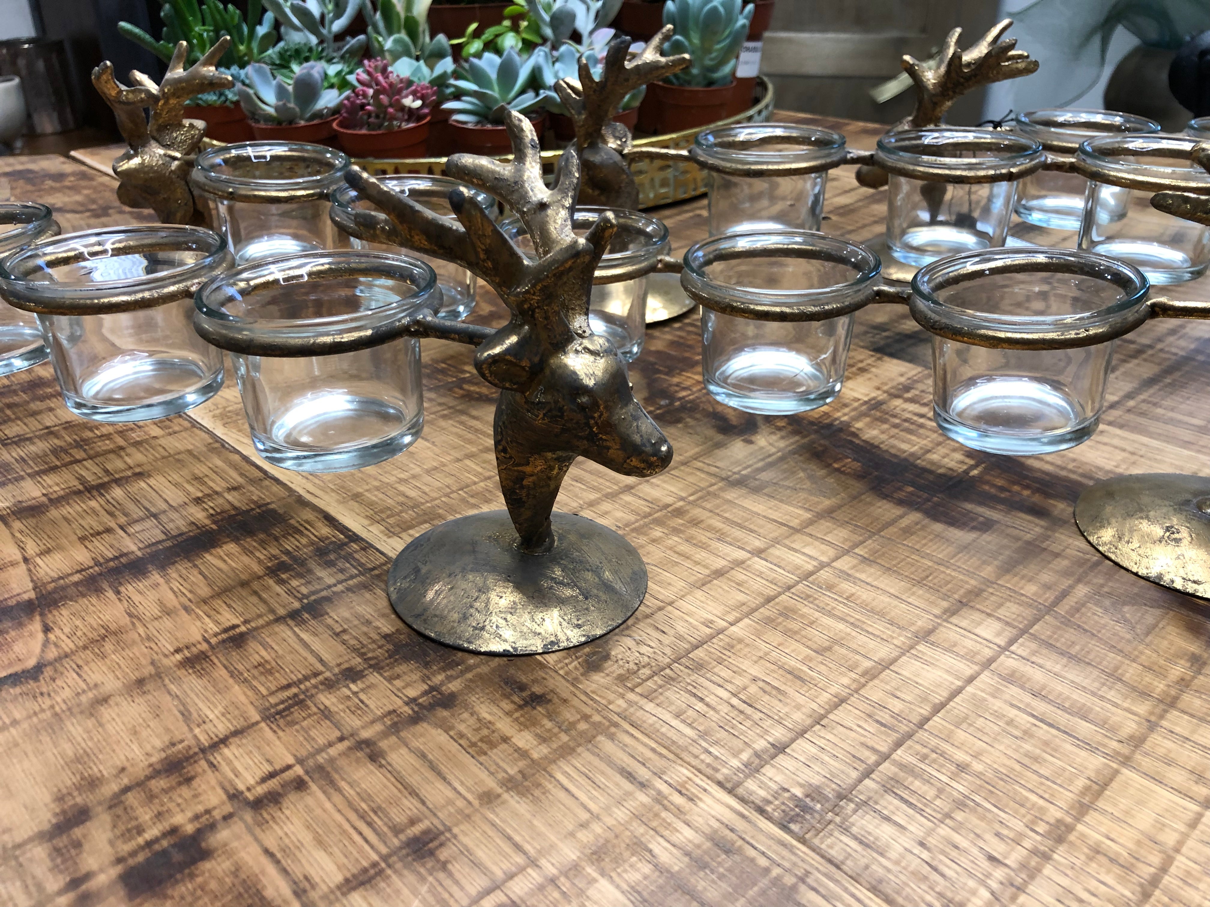 Xmas Lida brass iron tealights with deer heads