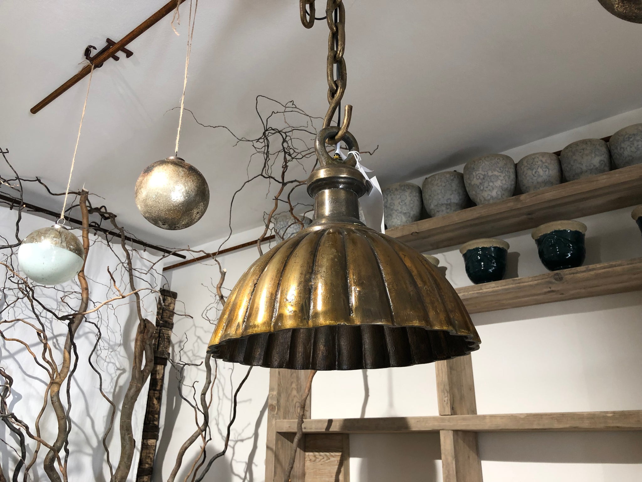 Alu brass lamp hanging curved s - lampadario
