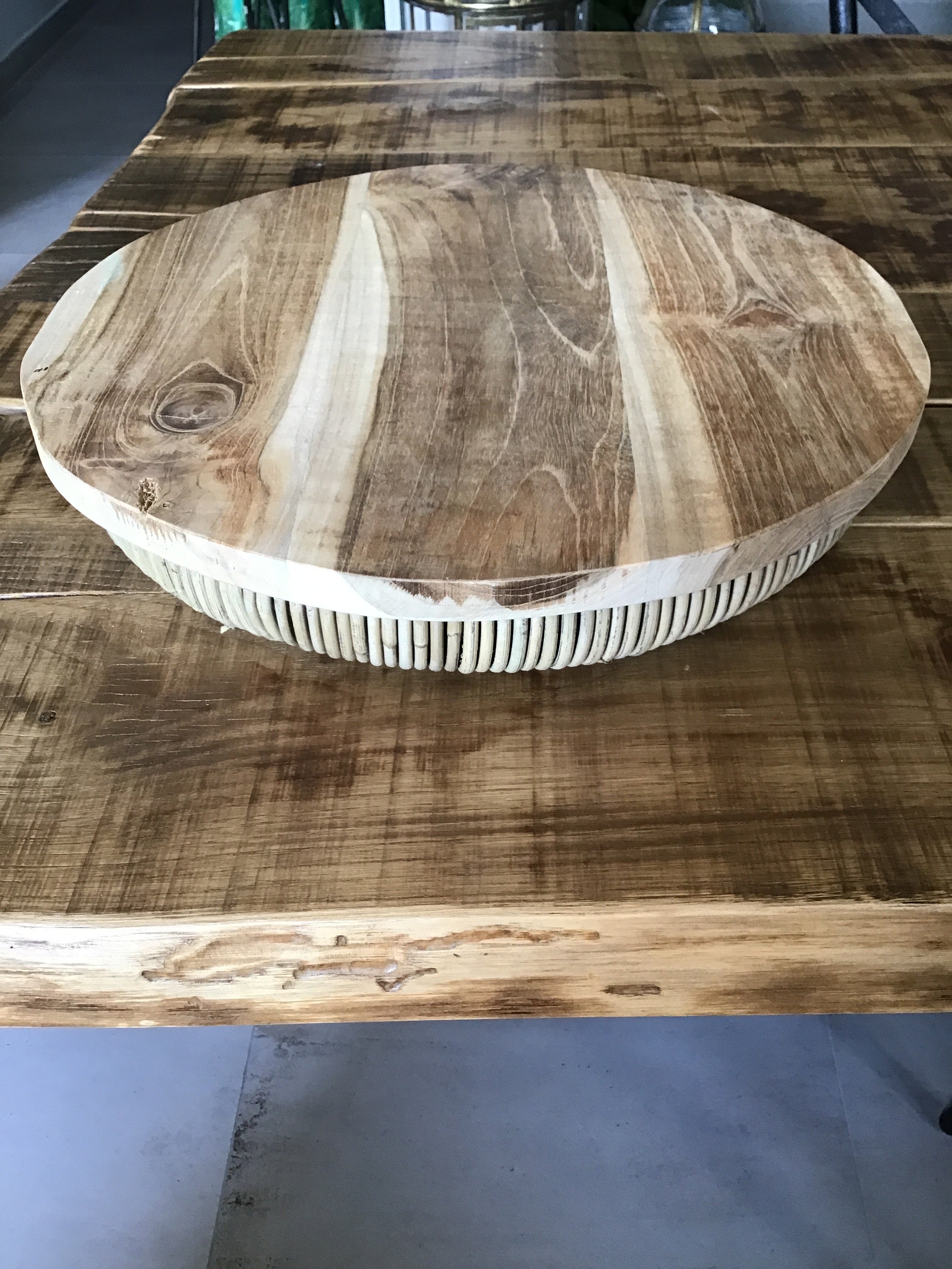 Vassoio Rotondo Teak e Rattan