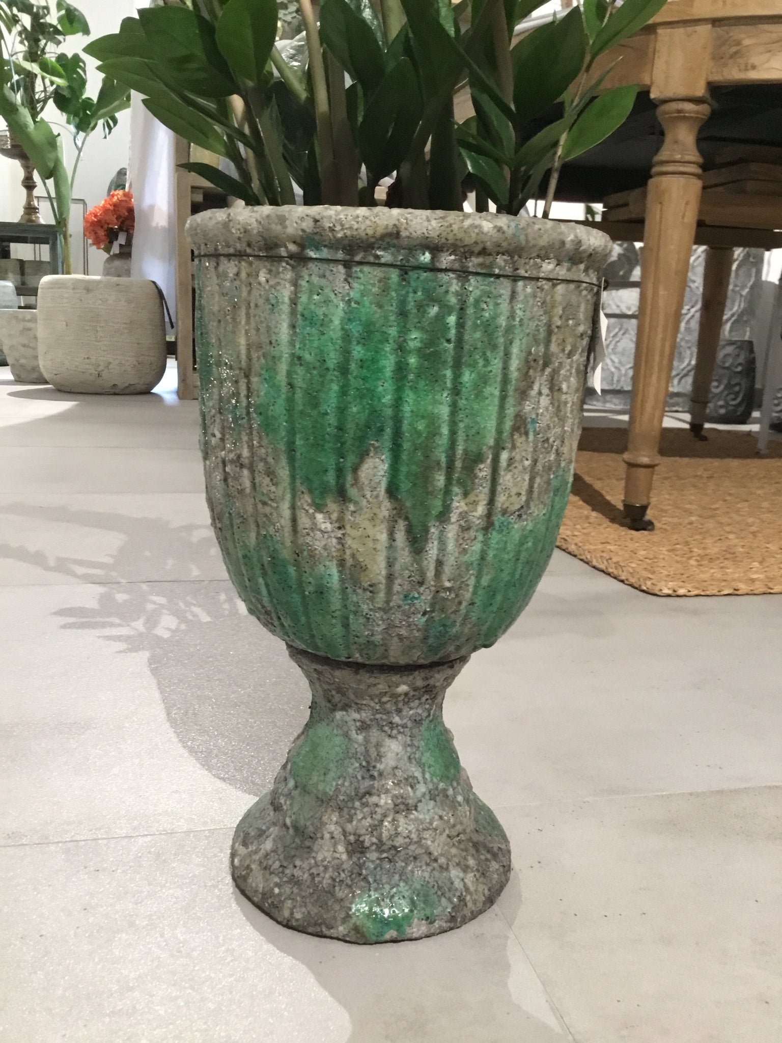 Kenji green partly glazed ceramic M